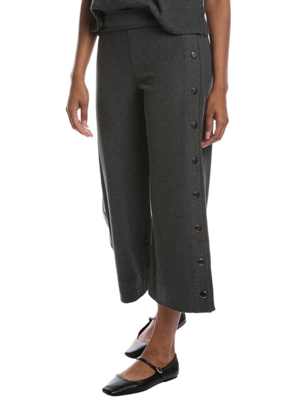 NWT CAbi Gray Snap Crop Wide Leg Pants in Charcoal Medium